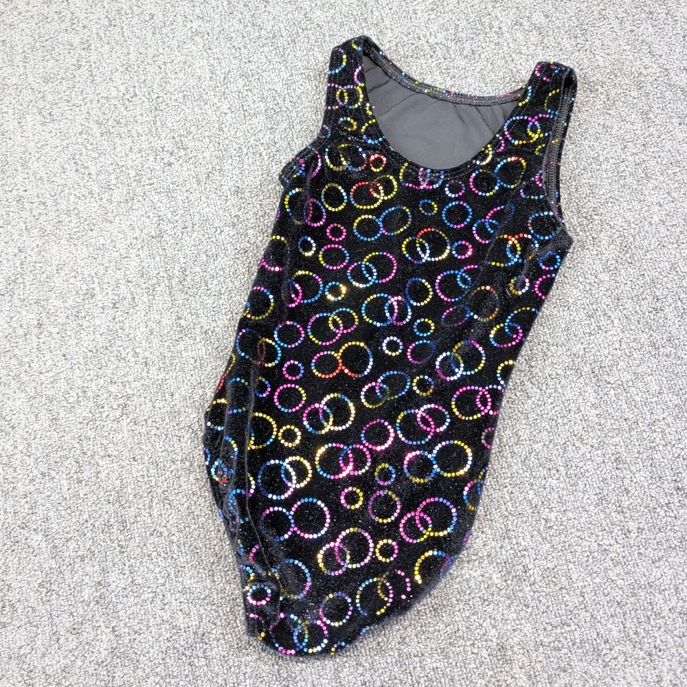 Motionwear Y2K Gymnastics Leotard 6X-7 Black Rainbow Glitter Sparkle Dance Tank - Picture 4 of 8